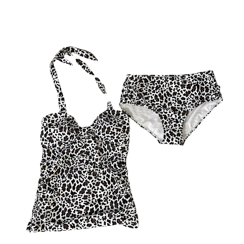Jones New York Black and White Leopard Tankini Set